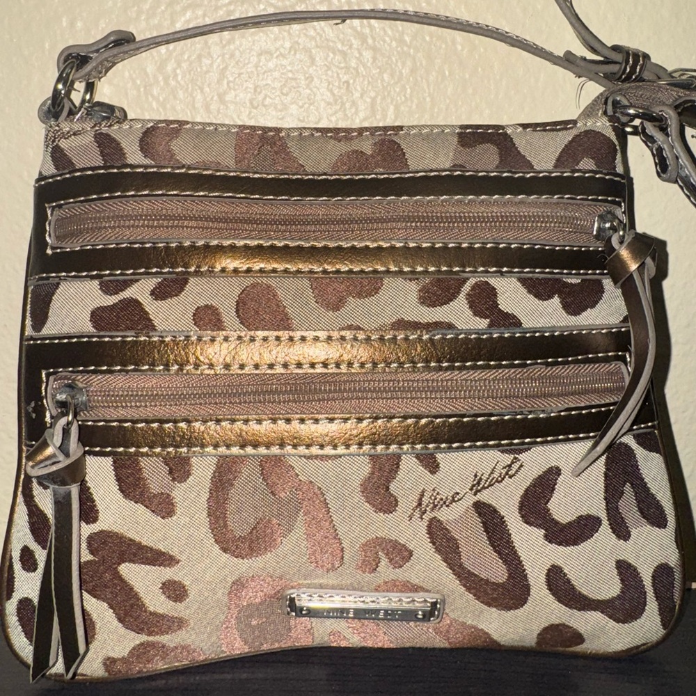 Nine West Brown and Tan Leopard Camo Crossbody Bag